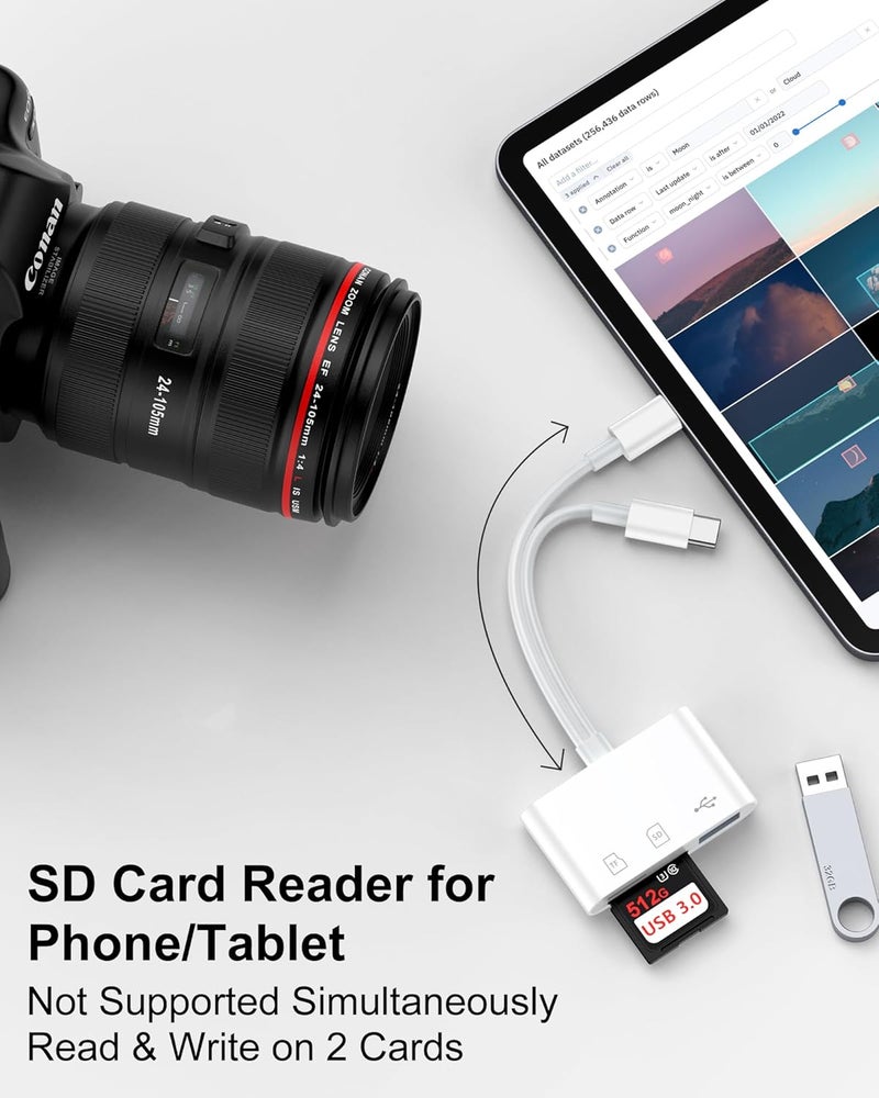 Haoano SD Card Reader for iPhone, iPad, Samsung, Memory SD Card Reader USB C&Lightning Dual Port Micro SD Card Reader with USB Camera Adapter Plug and Play Trail Game Camera Card Viewer Supports SD/TF Card - Image 5